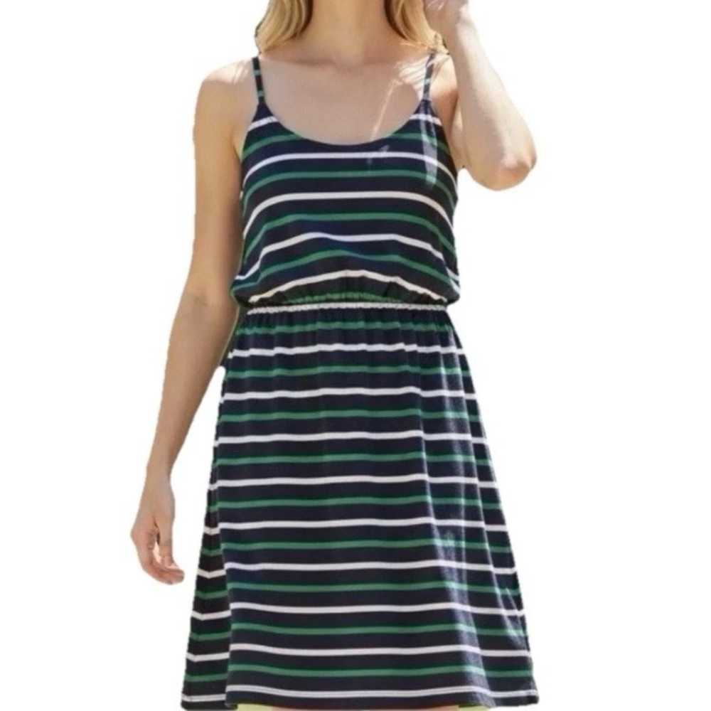 J. Crew Navy Green White Striped A-Line Cami Dress Size XL NEW